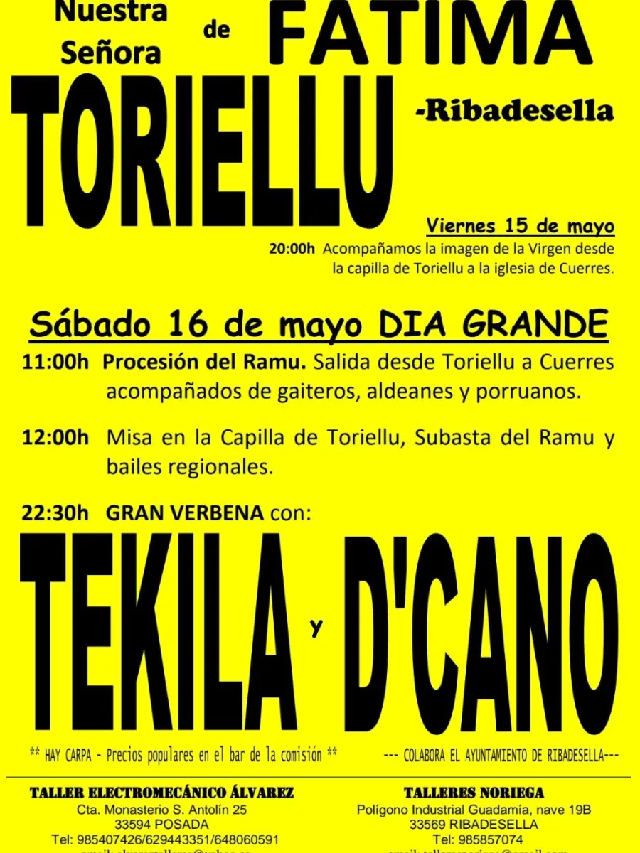 Cartel fiesta de Ntra. Sra. de Fátima en Toriellu