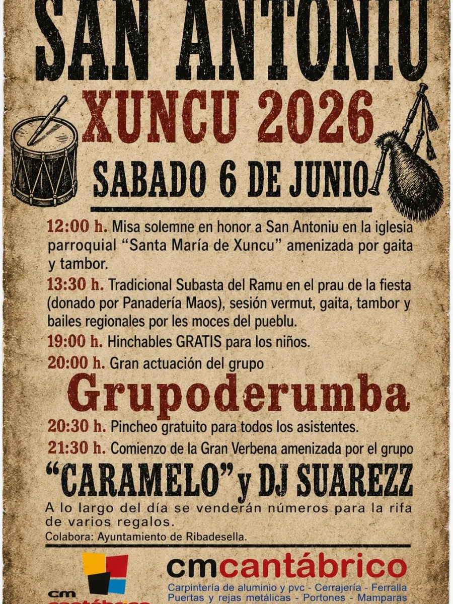 Cartel de San Antoniu en Xuncu 2026