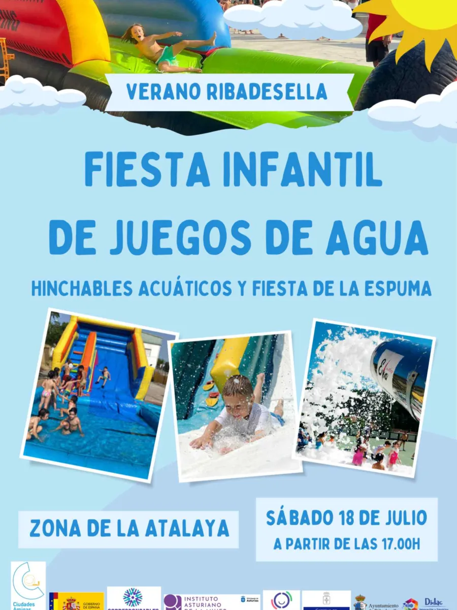 Cartel de la Fiesta infantil de juegos de agua del mes de julio