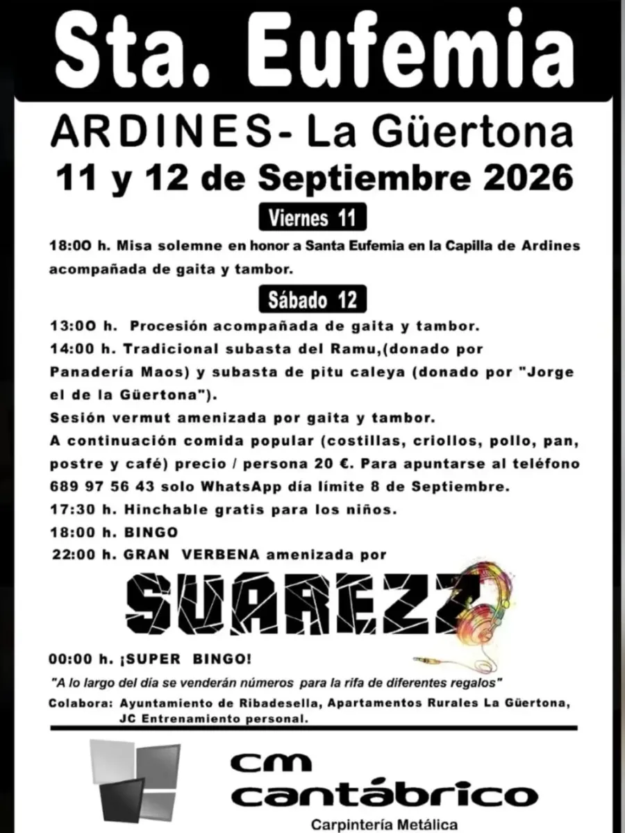 Cartel de las fiestas de Santa Eufemia 2026 en Ardines